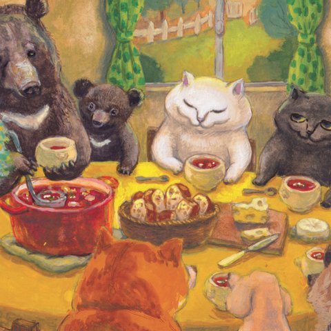106. カマノレイコ  猫ポストカード２枚組 「パンとミネストローネ」