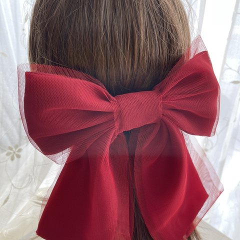 ビッグリボン🎀卒業式！袴に合わせる髪飾り☆チュールリボン🎀レッド