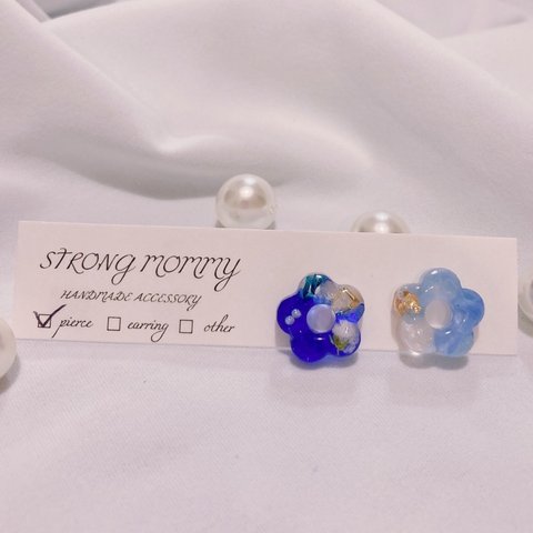 🌸本物のお花が入ったピアス×金箔×パール💎樹脂ピアス