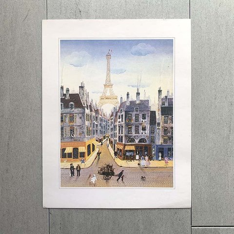 パリの風景　エッフェル塔　街角のカフェナイーブ　素朴　プリントアート 12psca7-１