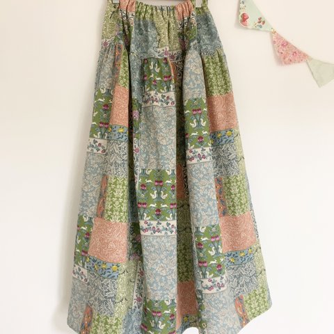 ＊Art Nouveau Patchwork♪マキシティアードスカート(green)＊