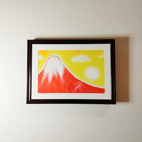 44．赤富士【クレヨン画】