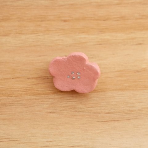 027 陶土ブローチ 和の花 ピンク