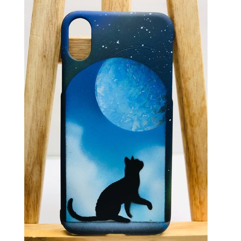 スプレーiPhoneケースＸ　「惑星と遊びたそうな猫」