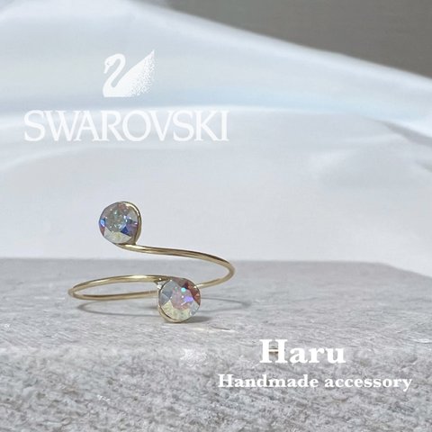 ＊送料無料＊SWAROVSKI＊スワロフスキー オーロラストーンのピンキーリング ＊