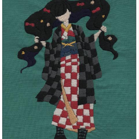 手刺繍イラストポストカード２枚入り　【飾られ少女】