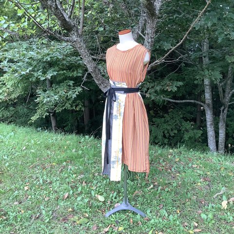 着物リメイク　秋カラーのワンピースと巻きスカートのセット