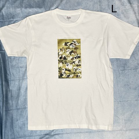 伊藤若冲　百犬図　綿5.6オンスTシャツ　Lサイズ白　SMLサイズ有り