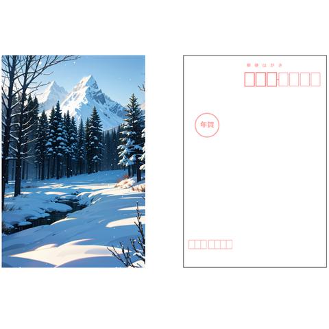 年賀状　正月の風景画　図柄・表面セット