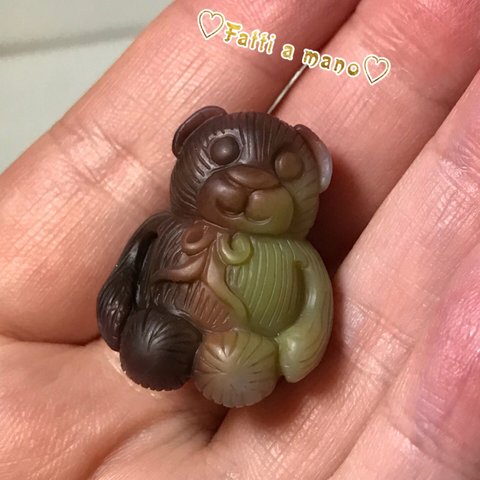  天然七色瑪瑙のハンドメイド熊ちゃん 彫刻品 ペンダント ティディベア