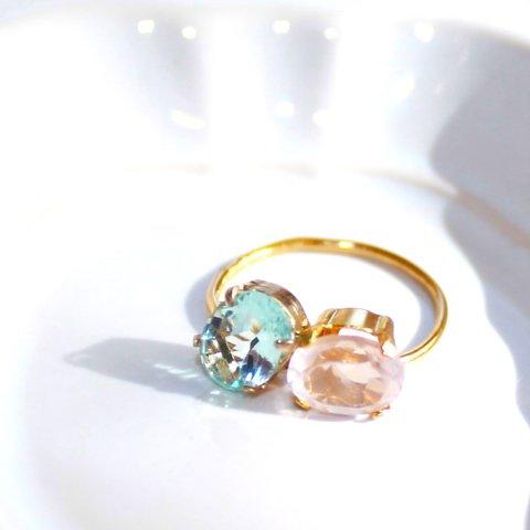 - skeleton stone - k18gp Topaz & Rose Quartz Ring