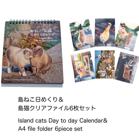 島ねこ日めくり①＆島猫クリアファイル6枚セット　Island cats Day to day Calendar&A4 file folder 6piece set