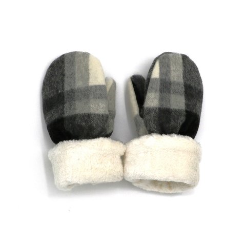 BABY/KIDS Organic Cotton Fur Black Check Mittens オーガニックコットン ファー 手袋 ミトン チェック