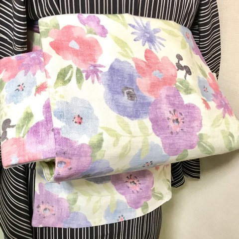 [SALE]　女性的な色味のお花柄作り帯新品