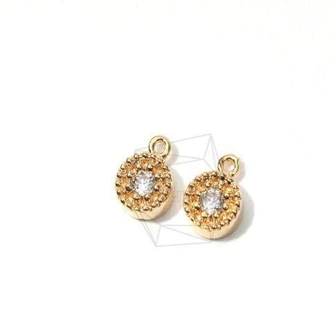 PDT-024-G【4個入り】CZラウンド型ペンダント,Cubic Zirconia Round Charm