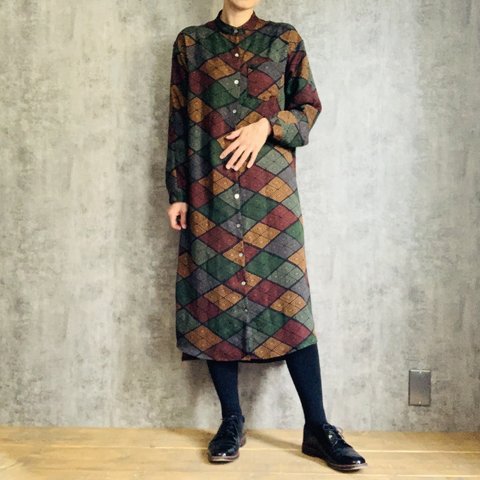 キモノスタンドカラーシャツワンピース Kimono stand collar shirt dress  ※お手持ちの着物でお仕立てします