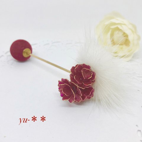 ファーと薔薇のヘアバトン ホワイト☆送料無料☆