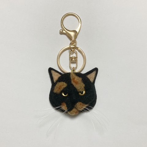 羊毛フェルト 猫キーホルダー サビ猫 トーティーシェル