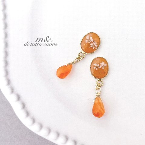 terracotta orange×カーネリアン(天然石)のピアス/イヤリング