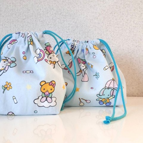 かわいい動物たちのお弁当袋&コップ袋♪水色