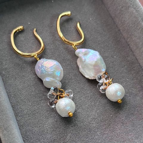 pearl × cotton pearl イヤーカフ