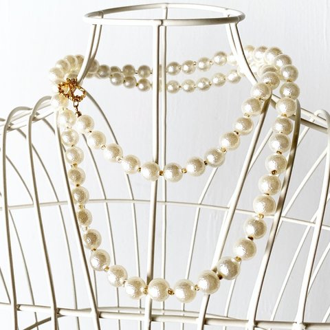 ★2WAY★パールビーズ・ロングネックレス＆2連ネックレス（Gold/86cm/10mm round beads）