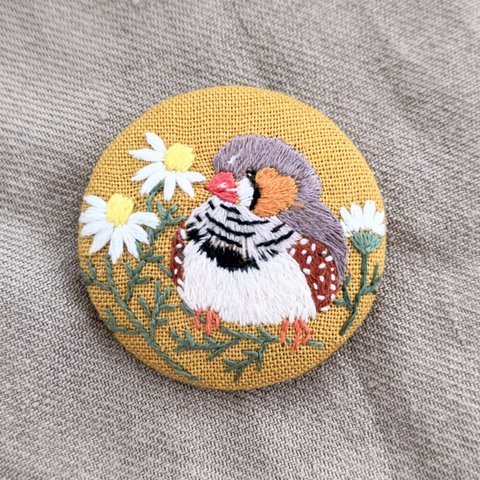 刺繍ブローチ&ヘアゴム　キンカチョウ　カモミール