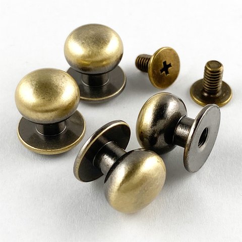 【KAMONレザー】ギボシ アンティークゴールド 4個セット 頭12mm ネジ式 留め具 金具 レザークラフト 手芸 パーツ #2884