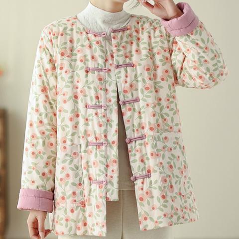 冬の新しい 純綿 コート レトロ ゆったり プリント 綿服