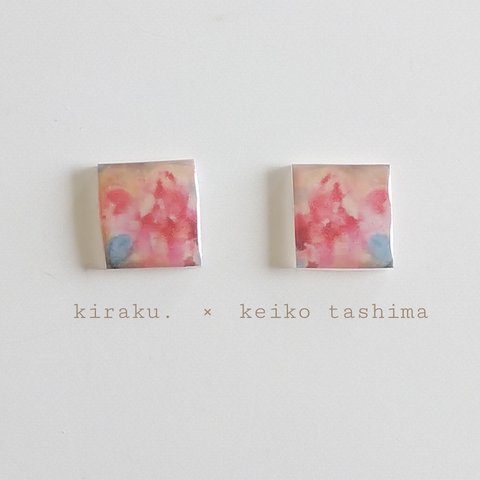 kiraku. ✕ art　絵画イヤリングorピアス　レジン　花　ピンク