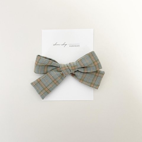 ［単品］"blue"Plaid ribbon clip