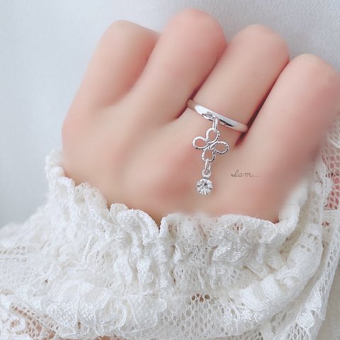 2/25新作＊ Clover & rhinestone ring クローバー