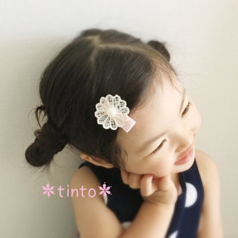 まあるいレースのお花ヘアクリップ ＊ベビー キッズ＊結婚式に