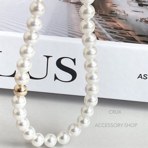 [14kgf]N27　shell pearl necklace・L