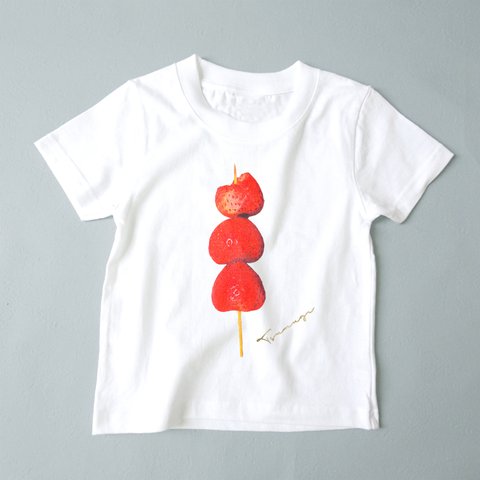 Foods on stick/リアルいちご串Tシャツ 名入れOK レディース・メンズ・キッズ・ロンパースでお揃いにも♡