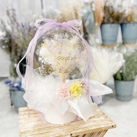 2WAY 直径28cm お花屋さんのバルーンフラワー　207かすみ草パステル　結婚祝い　誕生日　記念日　結婚式　両親贈呈 名入れ　発表会　受付　会場装飾　開店祝い　開業祝い