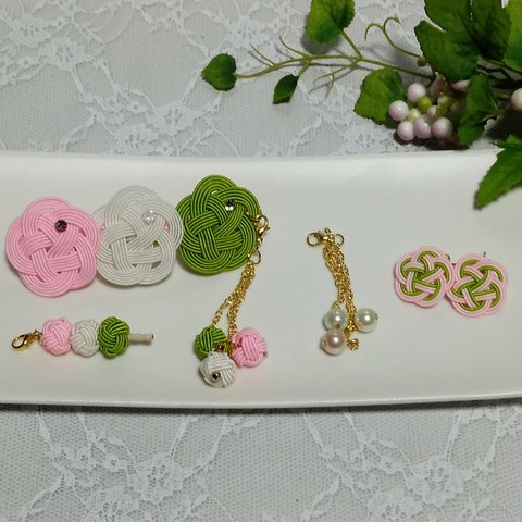 水引のバレッタ＆耳飾り　　　　　　　　　　🌸春色🌸　　　　　　