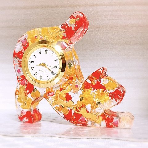 現品限り 再販無し レトロ可愛いフルーツな猫の置き時計