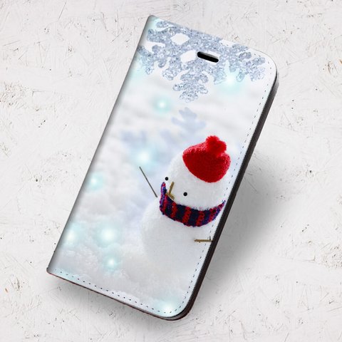 ★iPhone 専用 フラップ無し手帳型ケース  ★雪だるま01