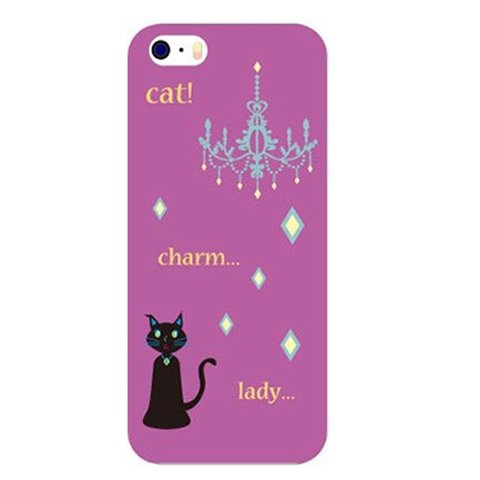 猫イラスト/スマホケース「cat! charm... lady...」シャンデリア/パープル