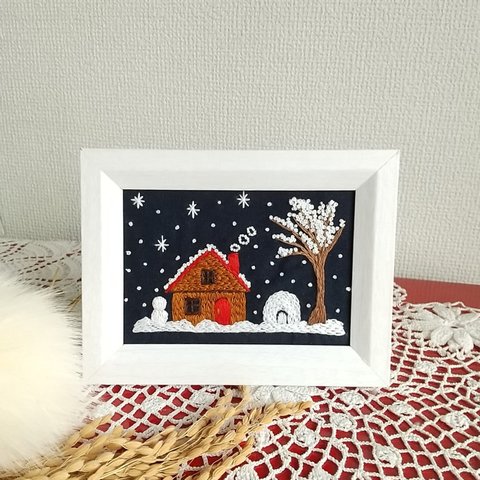 刺繡フレーム　冬　雪景色