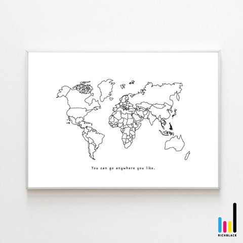 全4色＊ 世界地図 アート ポスター A3 モノクロ モノトーン 白黒 地図 抽象画 北欧 北欧風 北欧インテリア 玄関 雑貨 シンプル ナチュラル 男前 インテリア 子供部屋 カフェ