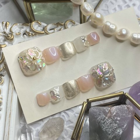 サイズオーダー♡パステルフラワーシェルフットネイルチップ　ピンク　size order nail tip