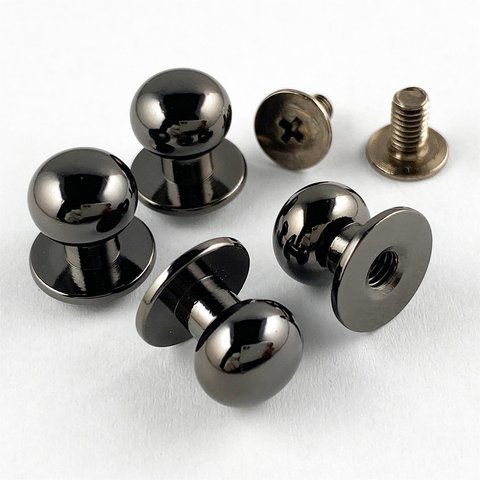 【KAMONレザー】ギボシ ブラックニッケル 4個セット 頭10mm ネジ式 留め具 金具 レザークラフト 手芸 パーツ #2881