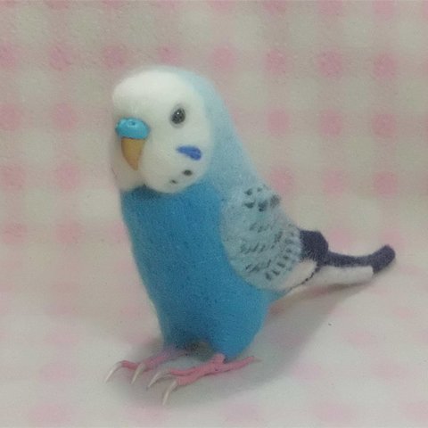 リアルサイズ♪ セキセイインコ オパ－リンスカイブル－  budgie 虎皮鸚鵡 羊毛フィギュア 羊毛フェルト 鳥のオブジェ リアルバード 受注制作