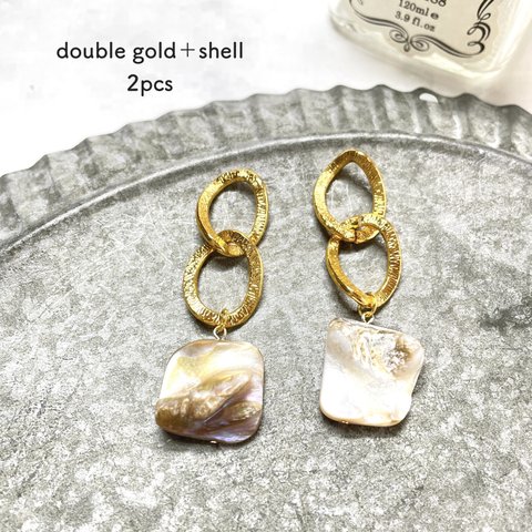 2pcs★charm・double gold＋shell（ジョイントチャーム）