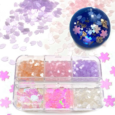 桜 さくら サクラ レジン ホログラム フレーク ネイル レジン 封入 パーツ 6色セット ケース入り 1個 rp-341 GreenRoseYumi