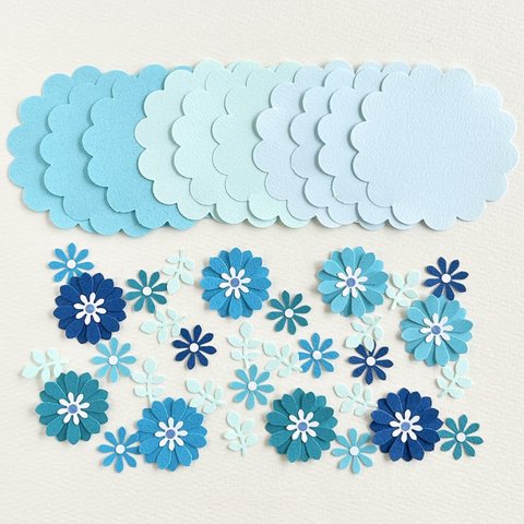 クラフトパンチのお花とカード(5.7cm)のセット〜紺色ブルー　寄せ書き　色紙デコレーション