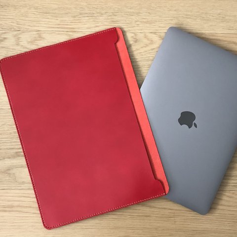 MacBook Pro  Air 13インチ　2020対応　本革ケース　レッド　手縫い