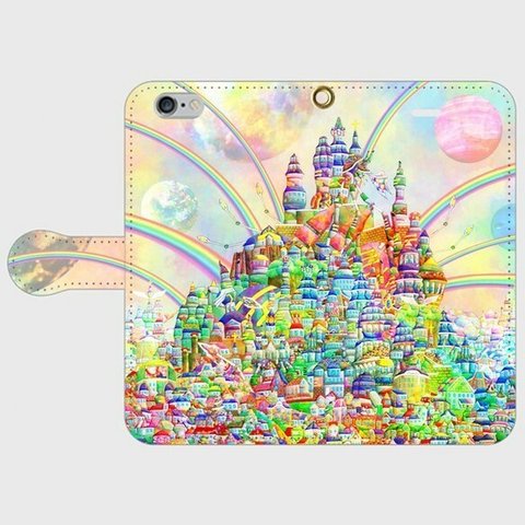 iPhone6/6s手帳型スマホケース　虹色世界